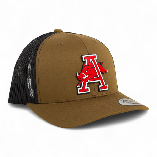 Arkansas Razorbacks Jumping Hog 3D YP Snapback Trucker Hat- Coyote Brown/ Black