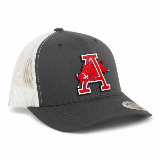 Arkansas Razorbacks Jumping Hog 3D YP Snapback Trucker Hat- Charcoal/ White