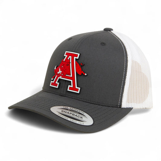 Arkansas Razorbacks Jumping Hog 3D YP Snapback Trucker Hat- Charcoal/ White