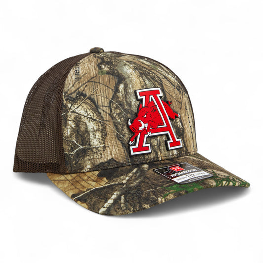 Arkansas Razorbacks Jumping Hog 3D Snapback Trucker Hat- Realtree Edge/ Brown