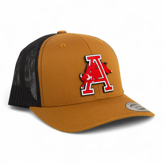 Arkansas Razorbacks Jumping Hog 3D YP Snapback Trucker Hat- Caramel/ Black