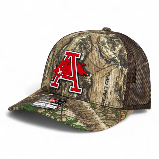Arkansas Razorbacks Jumping Hog 3D Snapback Trucker Hat- Realtree Edge/ Brown