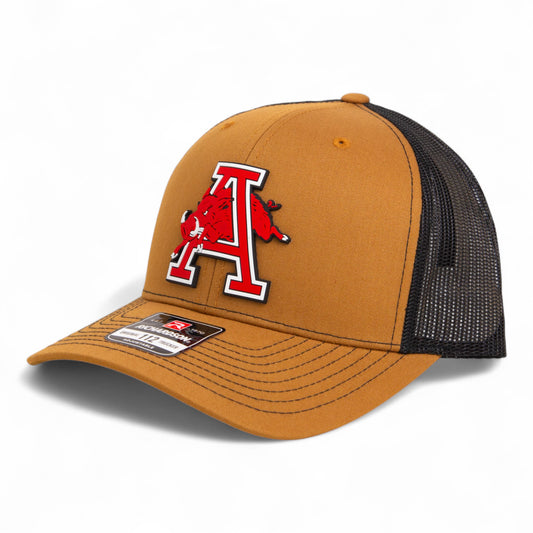 Arkansas Razorbacks Jumping Hog 3D Snapback Trucker Hat- Carmel/ Black