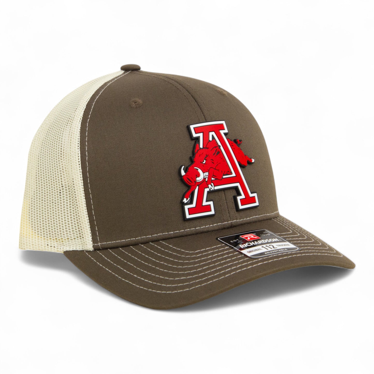 Arkansas Razorbacks Jumping Hog 3D Snapback Trucker Hat- Chocolate Chip/ Birch