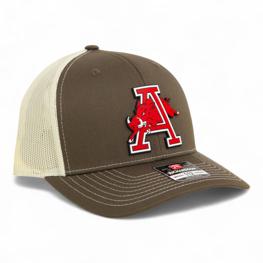 Arkansas Razorbacks Jumping Hog 3D Snapback Trucker Hat- Chocolate Chip/ Birch