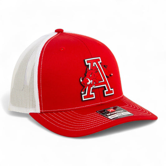 Arkansas Razorbacks Jumping Hog 3D Snapback Trucker Hat- Red/ White