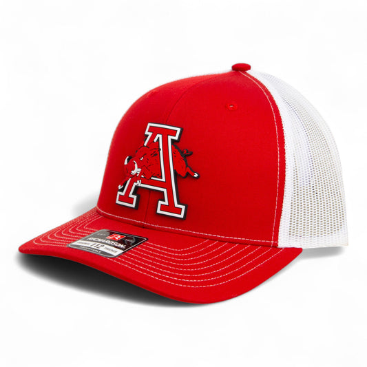 Arkansas Razorbacks Jumping Hog 3D Snapback Trucker Hat- Red/ White