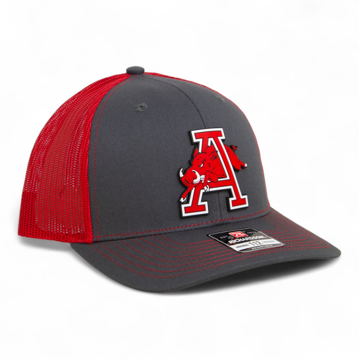 Arkansas Razorbacks Jumping Hog 3D Snapback Trucker Hat- Charcoal/ Red