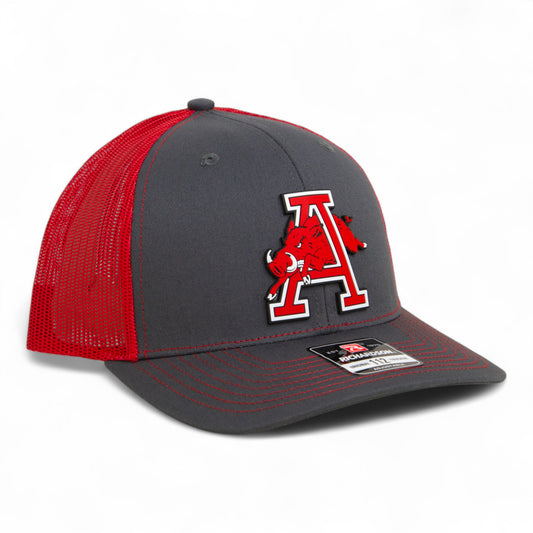 Arkansas Razorbacks Jumping Hog 3D Snapback Trucker Hat- Charcoal/ Red