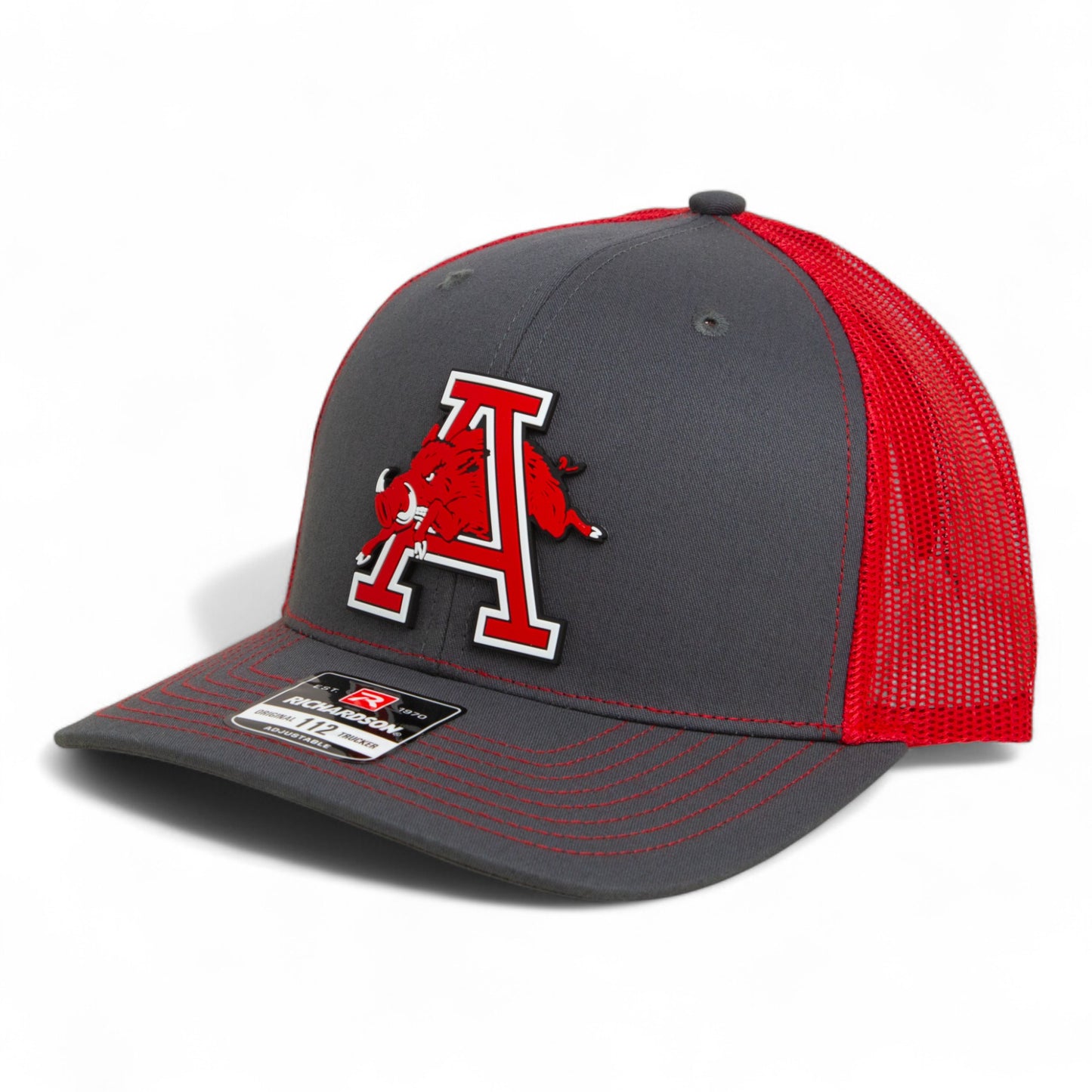 Arkansas Razorbacks Jumping Hog 3D Snapback Trucker Hat- Charcoal/ Red
