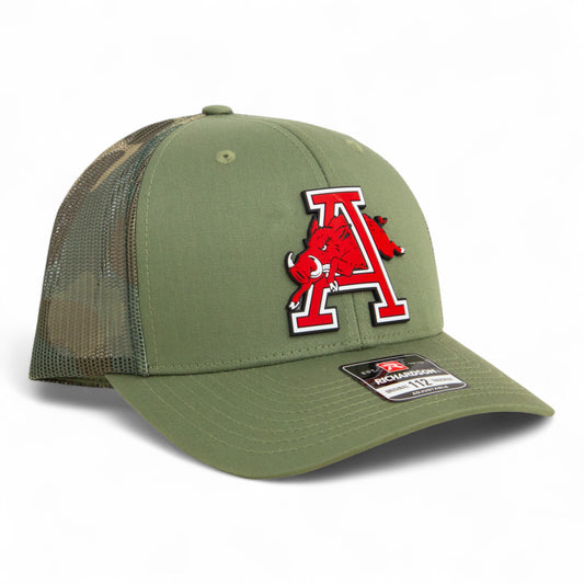 Arkansas Razorbacks Jumping Hog 3D Snapback Trucker Hat- Loden/ Camo