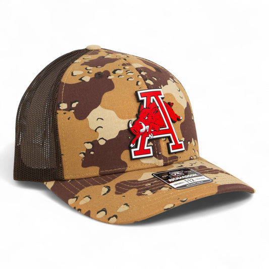 Arkansas Razorbacks Jumping Hog 3D Snapback Trucker Hat- Desert Camo/ Brown