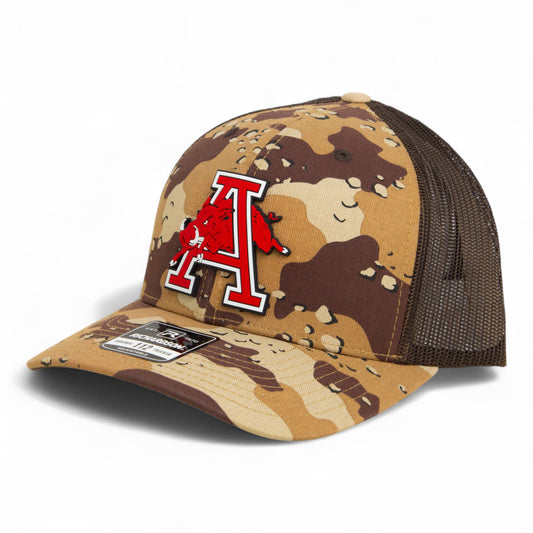 Arkansas Razorbacks Jumping Hog 3D Snapback Trucker Hat- Desert Camo/ Brown