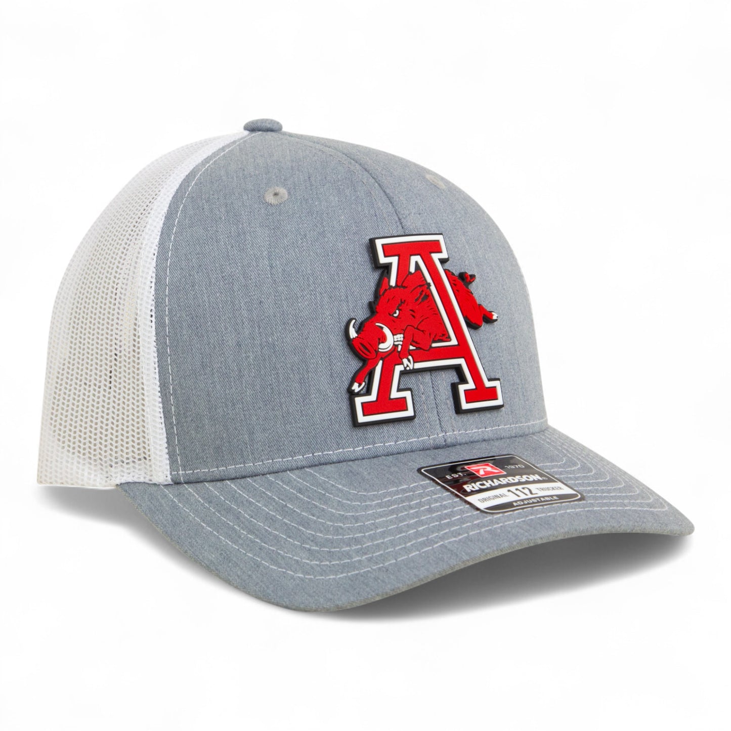 Arkansas Razorbacks Jumping Hog 3D Snapback Trucker Hat- Heather Grey/ White