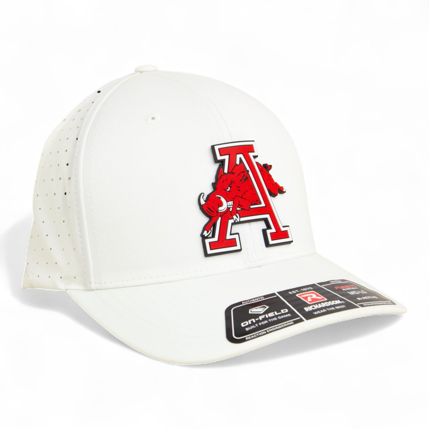Arkansas Razorbacks Jumping Hog 3D Laser Perf R-Flex Cap- White