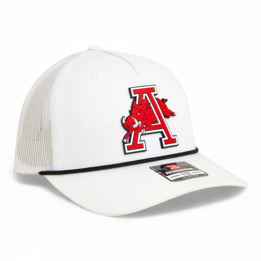 Arkansas Razorbacks Jumping Hog 3D Snapback Trucker Rope Hat- White/ Black