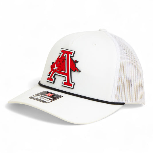 Arkansas Razorbacks Jumping Hog 3D Snapback Trucker Rope Hat- White/ Black