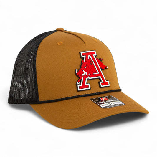Arkansas Razorbacks Jumping Hog 3D Snapback Trucker Rope Hat- Carmel/ Black