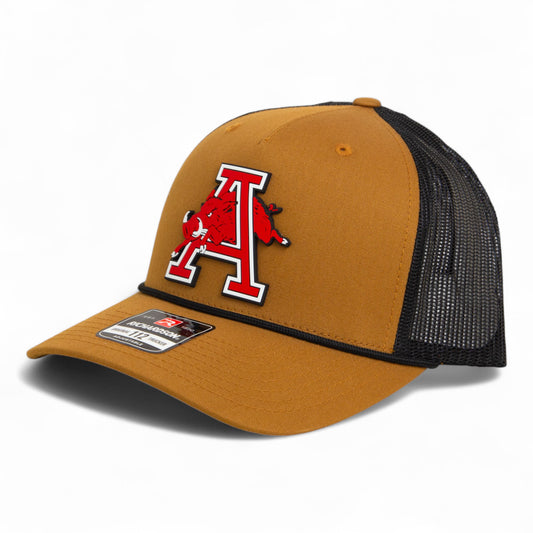 Arkansas Razorbacks Jumping Hog 3D Snapback Trucker Rope Hat- Carmel/ Black