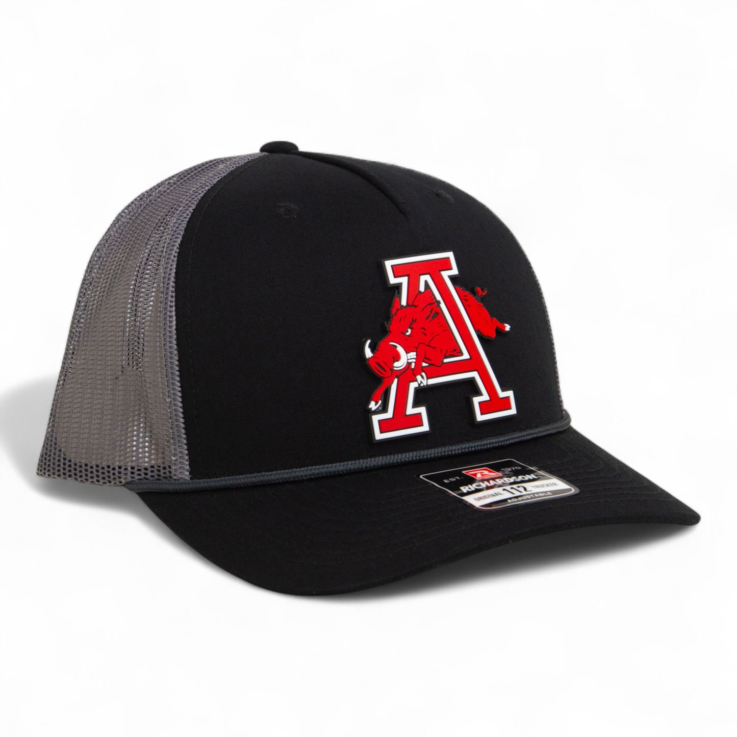 Arkansas Razorbacks Jumping Hog 3D Snapback Trucker Rope Hat- Black/ Charcoal