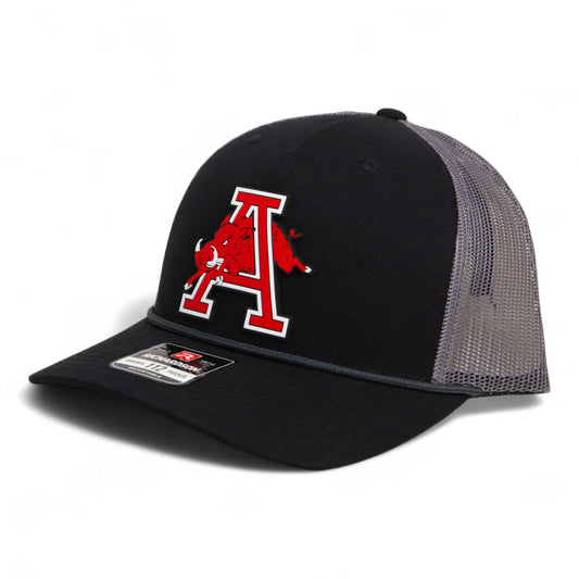 Arkansas Razorbacks Jumping Hog 3D Snapback Trucker Rope Hat- Black/ Charcoal