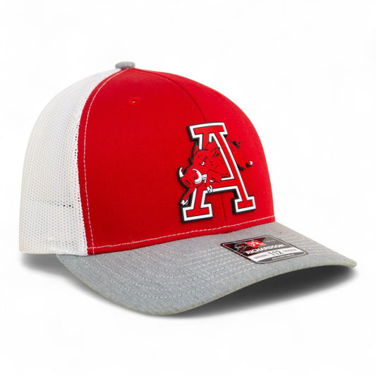 Arkansas Razorbacks Jumping Hog 3D Snapback Trucker Hat- Red/ White/ Heather Grey