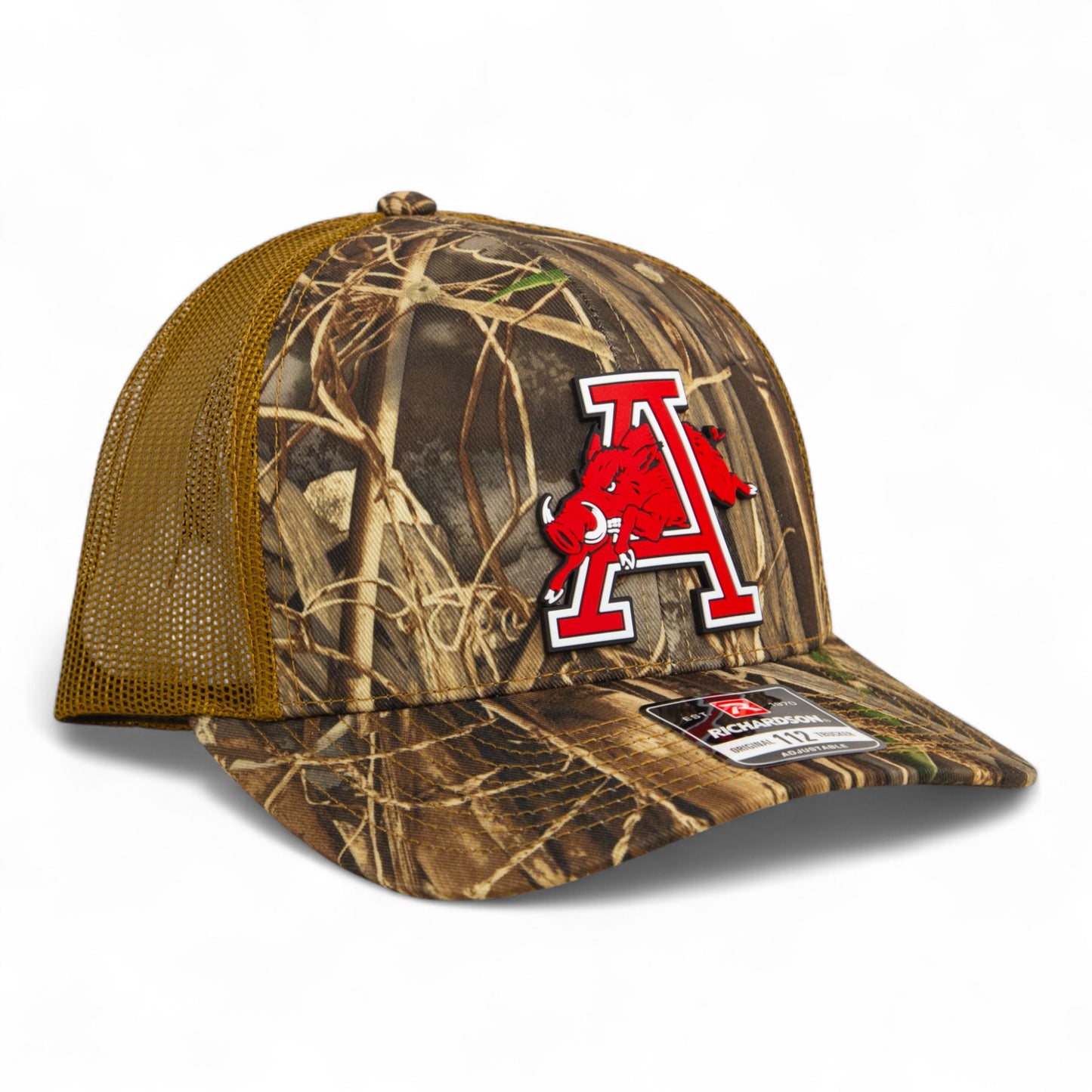 Arkansas Razorbacks Jumping Hog 3D Snapback Trucker Hat- Realtree Max 7/ Buck