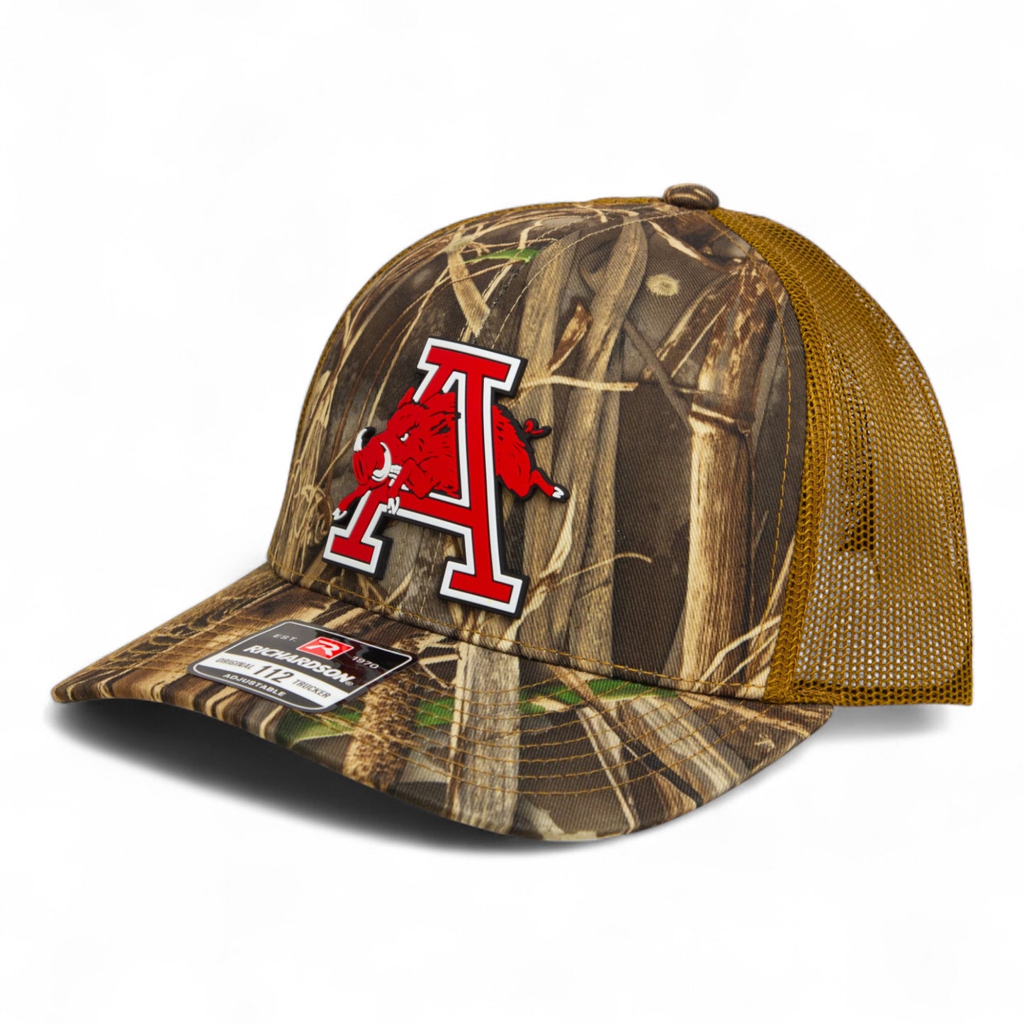Arkansas Razorbacks Jumping Hog 3D Snapback Trucker Hat- Realtree Max 7/ Buck