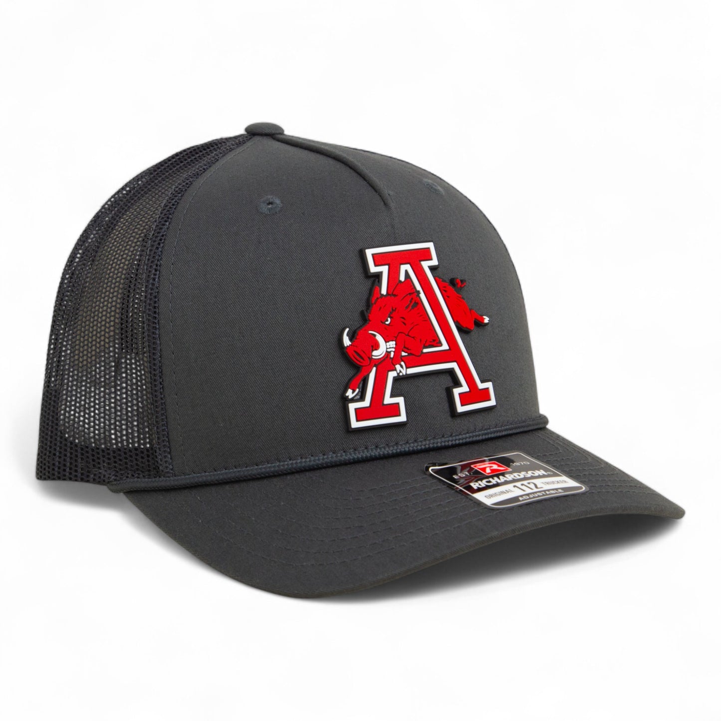 Arkansas Razorbacks Jumping Hog 3D Snapback Trucker Rope Hat- Charcoal