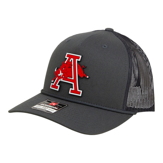Arkansas Razorbacks Jumping Hog 3D Snapback Trucker Rope Hat- Charcoal