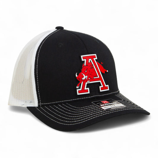Arkansas Razorbacks Jumping Hog 3D Snapback Trucker Hat- Black/ White