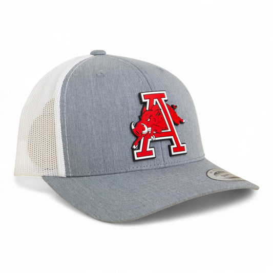 Arkansas Razorbacks Jumping Hog 3D YP Snapback Trucker Hat- Heather Grey/ White