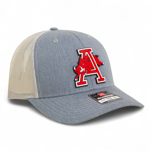 Arkansas Razorbacks Jumping Hog 3D Snapback Trucker Hat- Heather Grey/ Light Grey