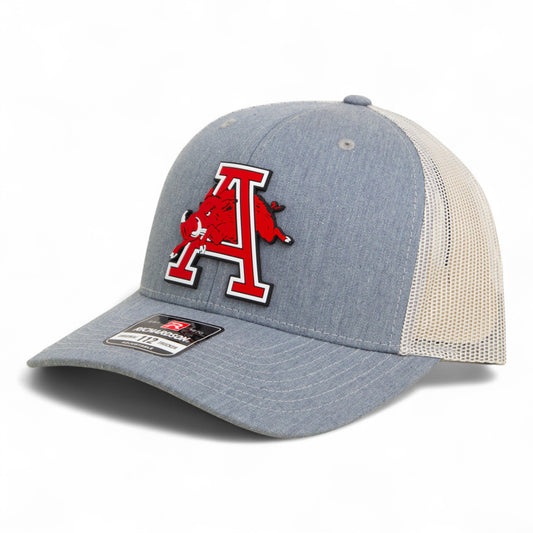 Arkansas Razorbacks Jumping Hog 3D Snapback Trucker Hat- Heather Grey/ Light Grey