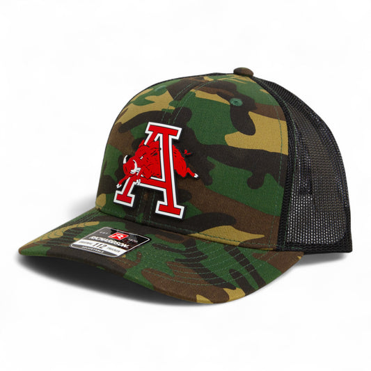 Arkansas Razorbacks Jumping Hog 3D Snapback Trucker Hat- Army Camo/ Black