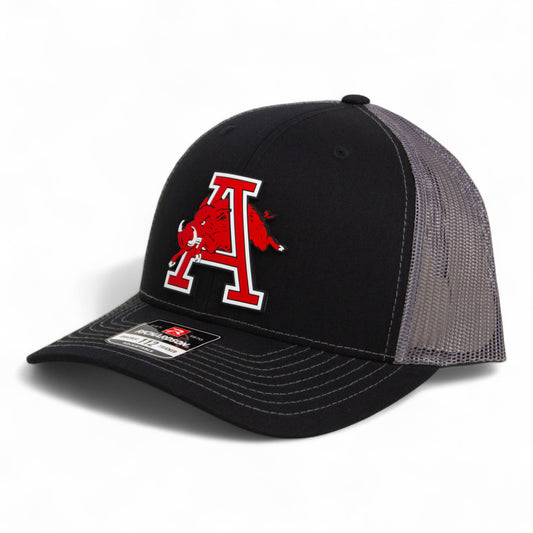 Arkansas Razorbacks Jumping Hog 3D Snapback Trucker Hat- Black/ Charcoal
