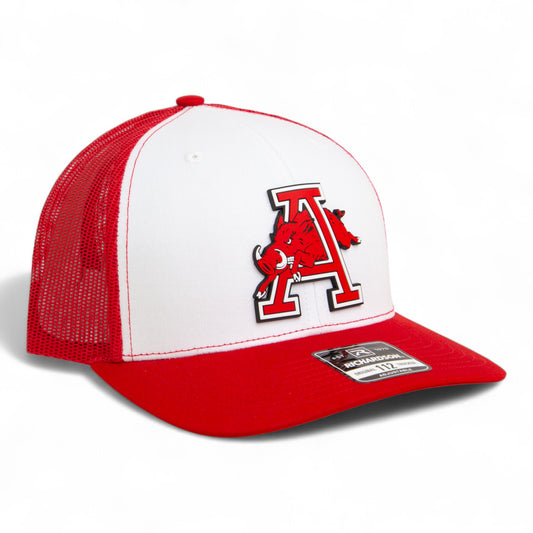 Arkansas Razorbacks Jumping Hog 3D Snapback Trucker Hat- White/ Red