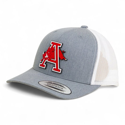 Arkansas Razorbacks Jumping Hog 3D YP Snapback Trucker Hat- Heather Grey/ White