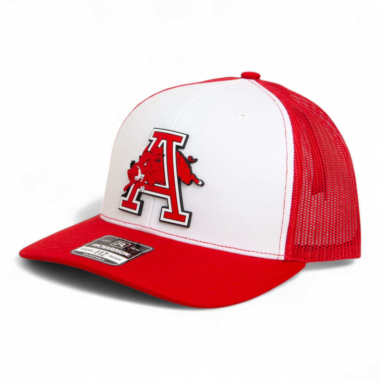 Arkansas Razorbacks Jumping Hog 3D Snapback Trucker Hat- White/ Red