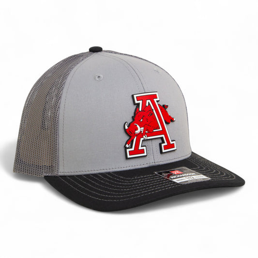 Arkansas Razorbacks Jumping Hog 3D Snapback Trucker Hat- Grey/ Charcoal/ Black