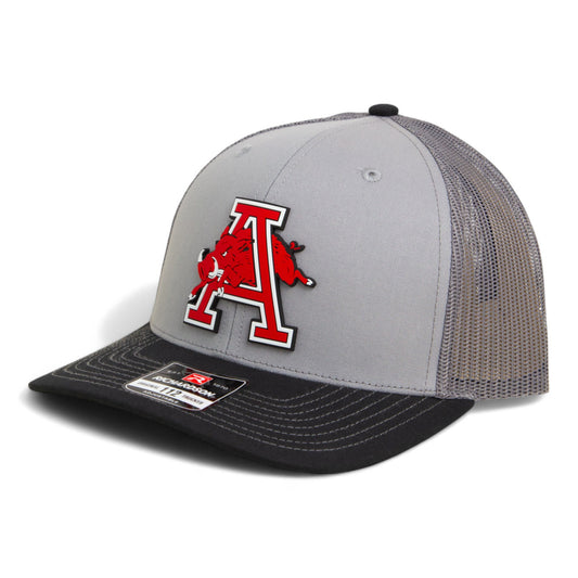 Arkansas Razorbacks Jumping Hog 3D Snapback Trucker Hat- Grey/ Charcoal/ Black