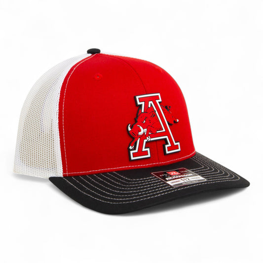 Arkansas Razorbacks Jumping Hog 3D Snapback Trucker Hat- Red/ White/ Black