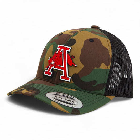 Arkansas Razorbacks Jumping Hog 3D YP Snapback Trucker Hat- Army Camo/ Black