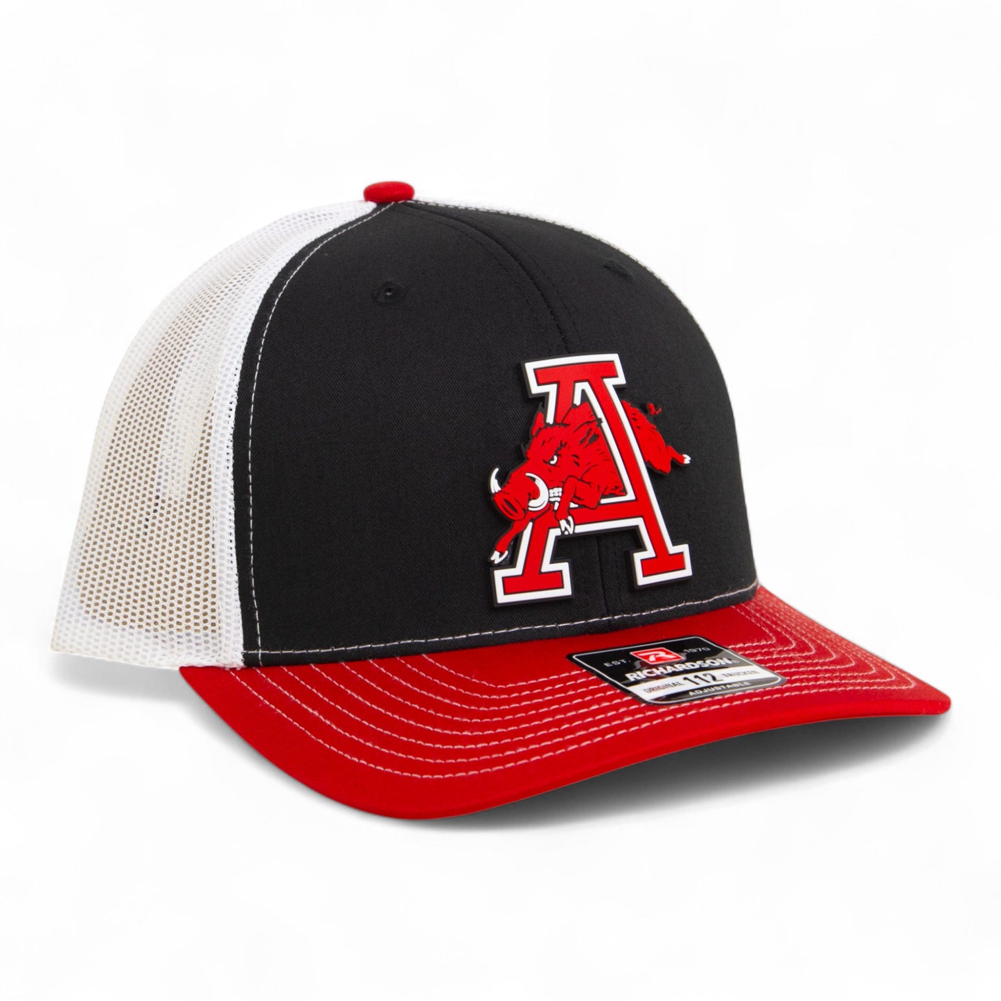 Arkansas Razorbacks Jumping Hog 3D Snapback Trucker Hat- Black/ White/ Red