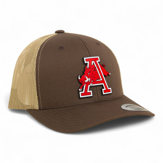 Arkansas Razorbacks Jumping Hog 3D YP Snapback Trucker Hat- Brown/ Tan