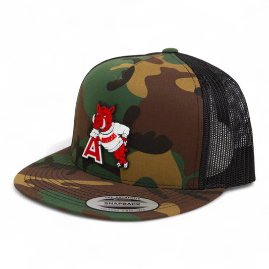 Arkansas Razorbacks Leaning A 3D YP Snapback Flat Bill Trucker Hat- Army Camo/ Black