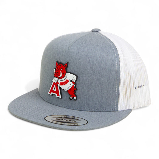 Arkansas Razorbacks Leaning A 3D YP Snapback Flat Bill Trucker Hat- Heather Grey/ White