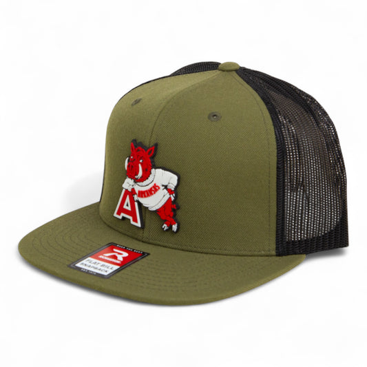 Arkansas Razorbacks Leaning A 3D Wool Blend Flat Bill Hat- Loden/ Black