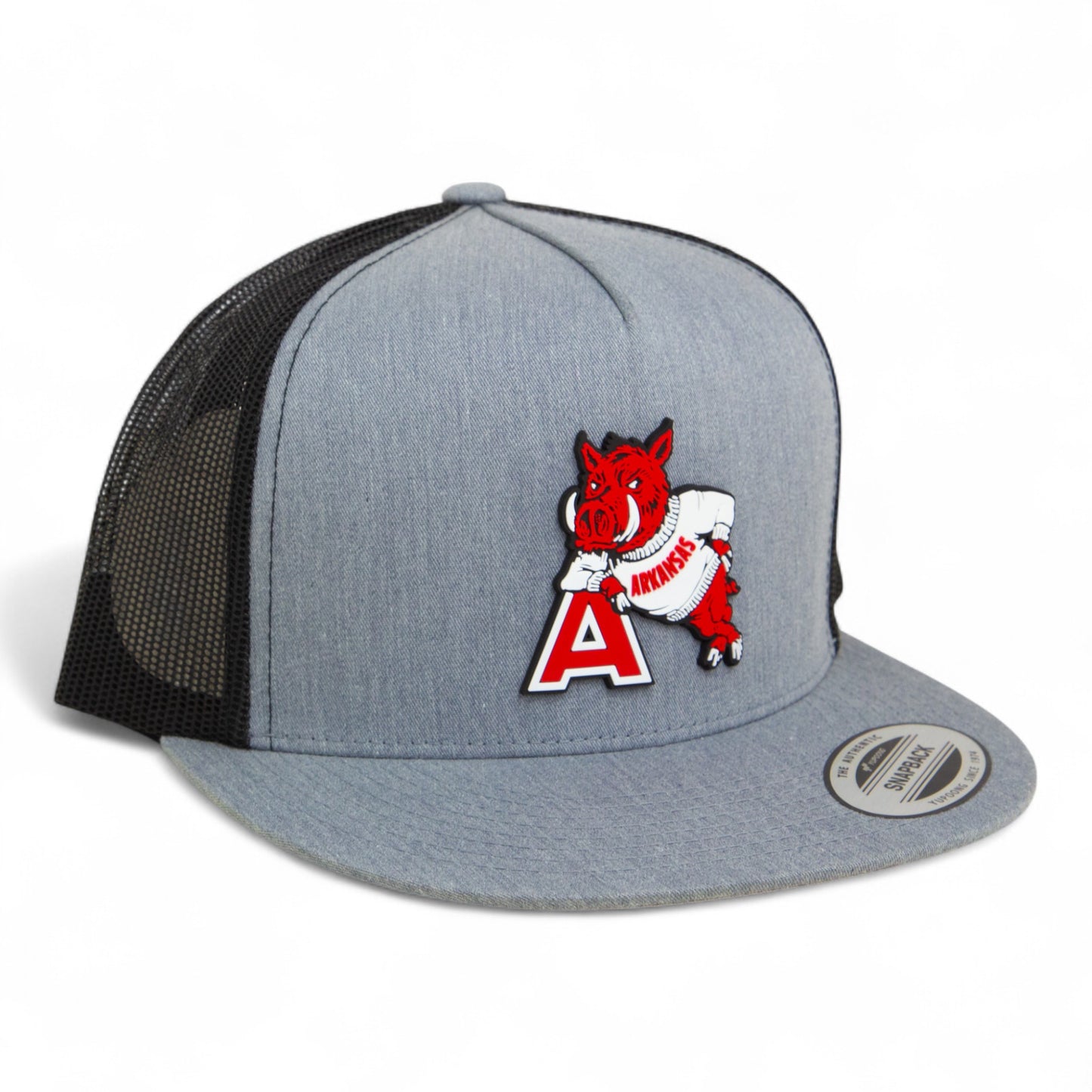 Arkansas Razorbacks Leaning A 3D YP Snapback Flat Bill Trucker Hat- Heather Grey/ Black