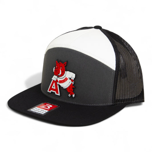 Arkansas Razorbacks Leaning A 3D Snapback Seven-Panel Flat Bill Trucker Hat- Charcoal/ Black/ White